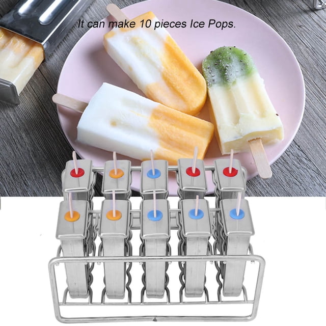 Ice Cream Pop Mould Stainless Steel Lolly Popsicle Mold 10 Molds 100Pcs Stick Holder(Round)