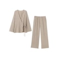 thumbnail image 4 of HH TRAF Elegante conjunto de 2 piezas de gran tamaño para mujer, blusa holgada informal asimétrica con cordones, pantalones de pierna ancha y cintura elástica para mujer, 4 of 5