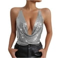 thumbnail image 2 of WHLBF Tank Tops for Women Sleeveless Sequin Nightclub Metallic Camisole Silver M, 2 of 5