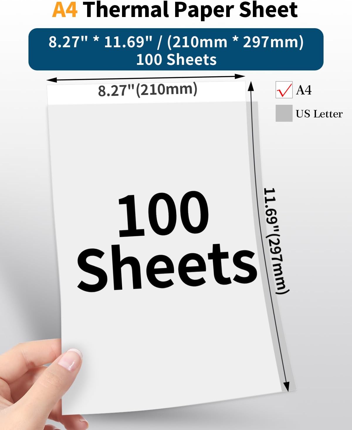 Phomemo A4 Printer Paper, White Thermal Paper Compatible with M08F/M832/M833/M834/M835 Portable A4 Thermal Printer, 8.27" x 11.69 "(210 mm x 297 mm), 100 Sheets/Box