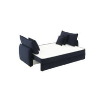 ACME Irina Velvet Fabric Upholstered Sofa with Sleeper and 3 Pillows in Blue