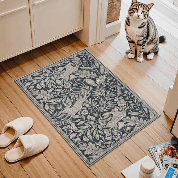 RUG ROBOT Bunny 2'x3' Entryway Rugs Whimsical Woodland Washable Small Area Rugs for Bedroom Soft Throw Rug for Bathroom Kitchen Nursery Non Slip Doormat, Dark Gray