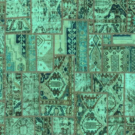 Ahgly Company Machine Washable Indoor Square Abstract Turquoise Blue Modern Area Rugs, 6' Square