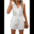 thumbnail image 1 of Conjunto de 2 Piezas con Bordado Floral y Ojales para Mujer, Pantalones Cortos de Verano, Chaleco Abotonado, Elegante e Informal para Vacaciones. M, 1 of 9
