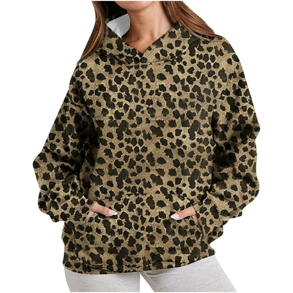 perfectbot Women's V-Neck Hooded Hoodies with Front Pocket - Fall Winter Loose Pullover Print Long Sleeve Sweatshirt S-XXL