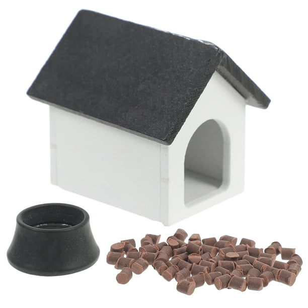 Set de casita de perro en miniatura con comedero y comida para perros, accesorios para casa de muñecas