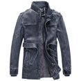 thumbnail image 1 of Chaqueta de cuero de PU con cuello alto largo de estilo europeo y americano, chaqueta de cuero de motocicleta lavada personalizada para hombre, más chaqueta de terciopelo, 1 of 5
