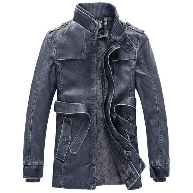 Chaqueta de cuero de PU con cuello alto largo de estilo europeo y americano, chaqueta de cuero de motocicleta lavada personalizada para hombre, más chaqueta de terciopelo