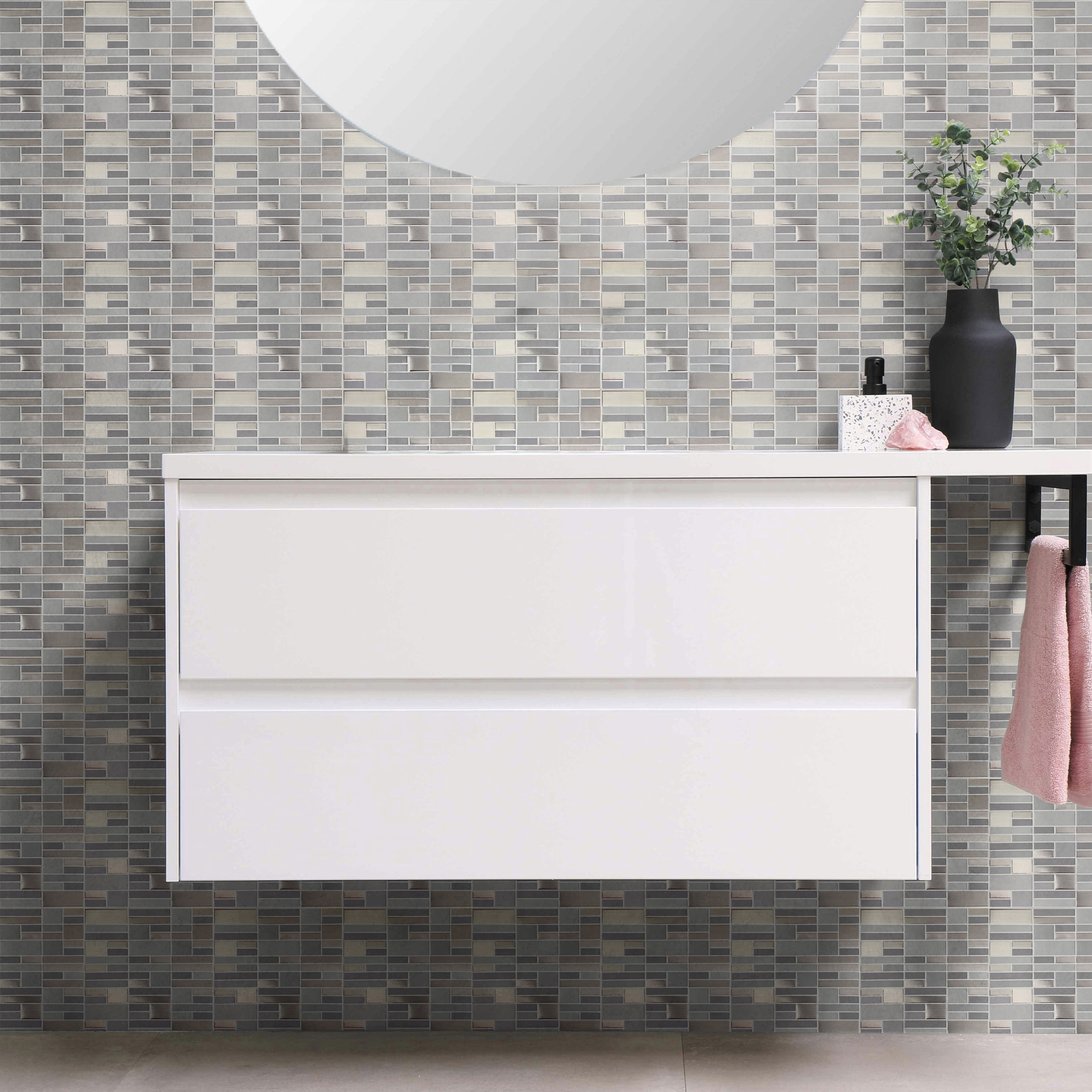 Main Street Peel & Stick Wallpaper Tiles, Silver and Gray, 8 in x 8 in, 24 Pack, Self Adhesive Wall Tiles for Kitchen Backsplash and Home Decor