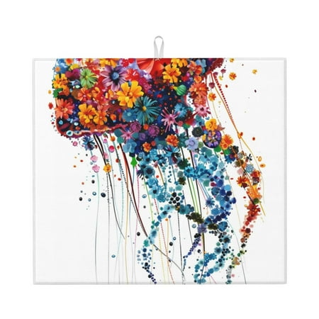 

Vsdgher Colorful Floral Jellyfish Print Dish Drying Mat Kitchen Counter Mat Dish Drying Pad for Dishes Utensils Pots and Pans 16 x 18