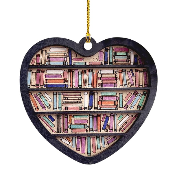 Libro colgante de corazón navideño, decoración acrílica para amantes de los libros, regalo sin decoración 3D para árbol de Navidad, decoración colgante navideña para interiores y exteriores.