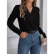 thumbnail image 5 of Blusa Plisada de Larga con Cuello en V para Mujer, Ideal para Oficina Negro L, 5 of 8