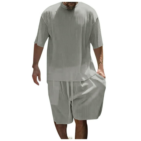 Mens Short Sets 2 Piece Outfits Casual Color Block Matching Shirt and Shorts Set Oversized Sport Suits Casual Vacation Sets Grey,XXXL