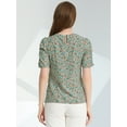 thumbnail image 5 of DARING DIVA Floral Crew Neck Shirred Short Sleeve Casual Top XS Teal, 5 of 6