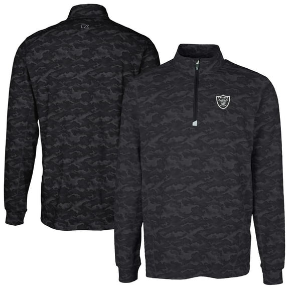 Men's Cutter & Buck Black Las Vegas Raiders Big & Tall Traverse Eco Camo Tri-Blend DryTec Quarter-Zip Jacket
