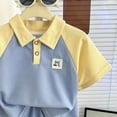 thumbnail image 5 of KPOPLK Toddler Boys 2 Piece Outfits Button Down Polo Shirt and Shorts Set, Short Sleeve Casual Summer Clothes(9-10 Years,Blue), 5 of 6