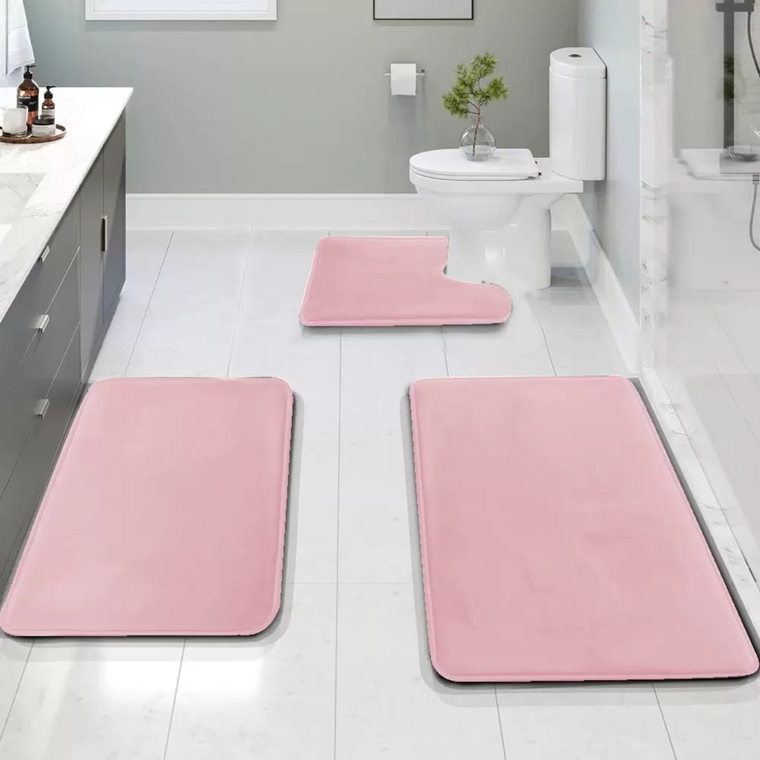 3-Piece Non-Slip Bathroom Rug Set – Ultra-Absorbent Coral Fleece Mats for Toilet, Vanity & Wet Floors, Machine-Washable Anti-Skid Bath Mats&nbsp;