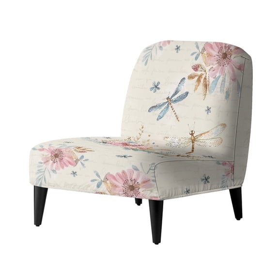 HELLHERO Dragonfly Floral Armless Accent Chair Protector, Elastic Bottom Non Slip Armless Accent Chair Cover for Living Room Office