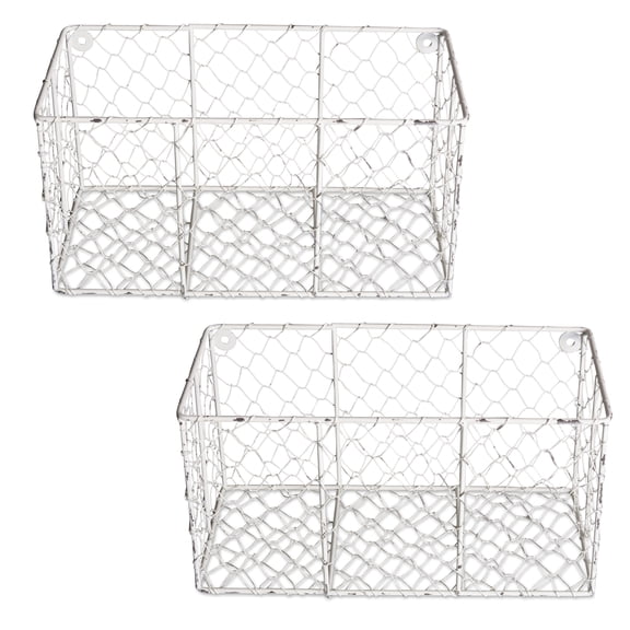 DII Metal Small Wall Mount Chicken Wire Basket in Antique White (Set of 2)