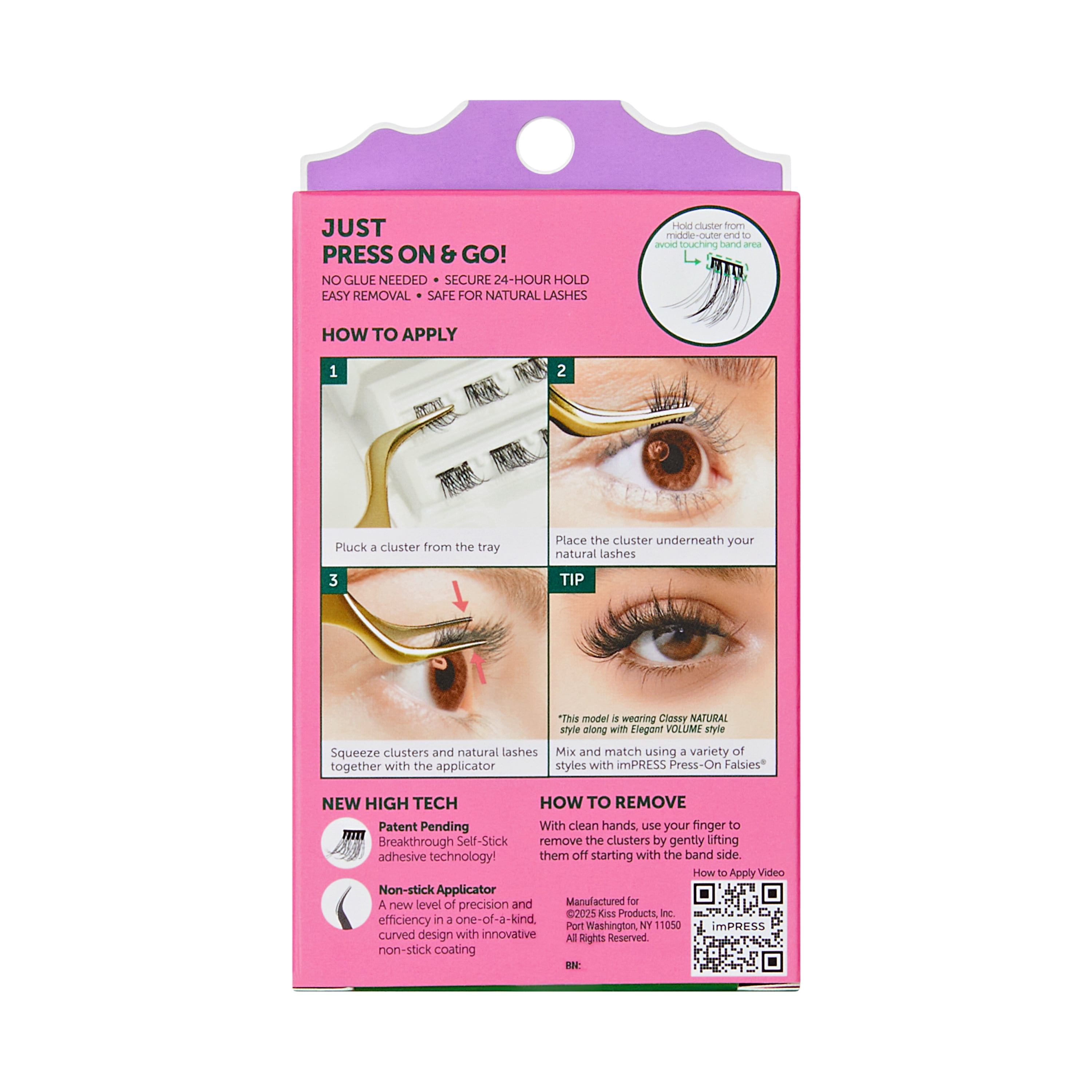 Kiss Lash - Wicked - Impress - Tap to Bubble - 12 Cluster - No Glue Need - Kit