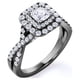thumbnail image 1 of JeenMata Anillo de Compromiso de Moissanita de Corte Princesa de 1 Quilate - Conjunto Nupcial - Anillo de Doble Halo - Anillo de Racimo - Oro Negro de 18 K sobre Plata, 1 of 6