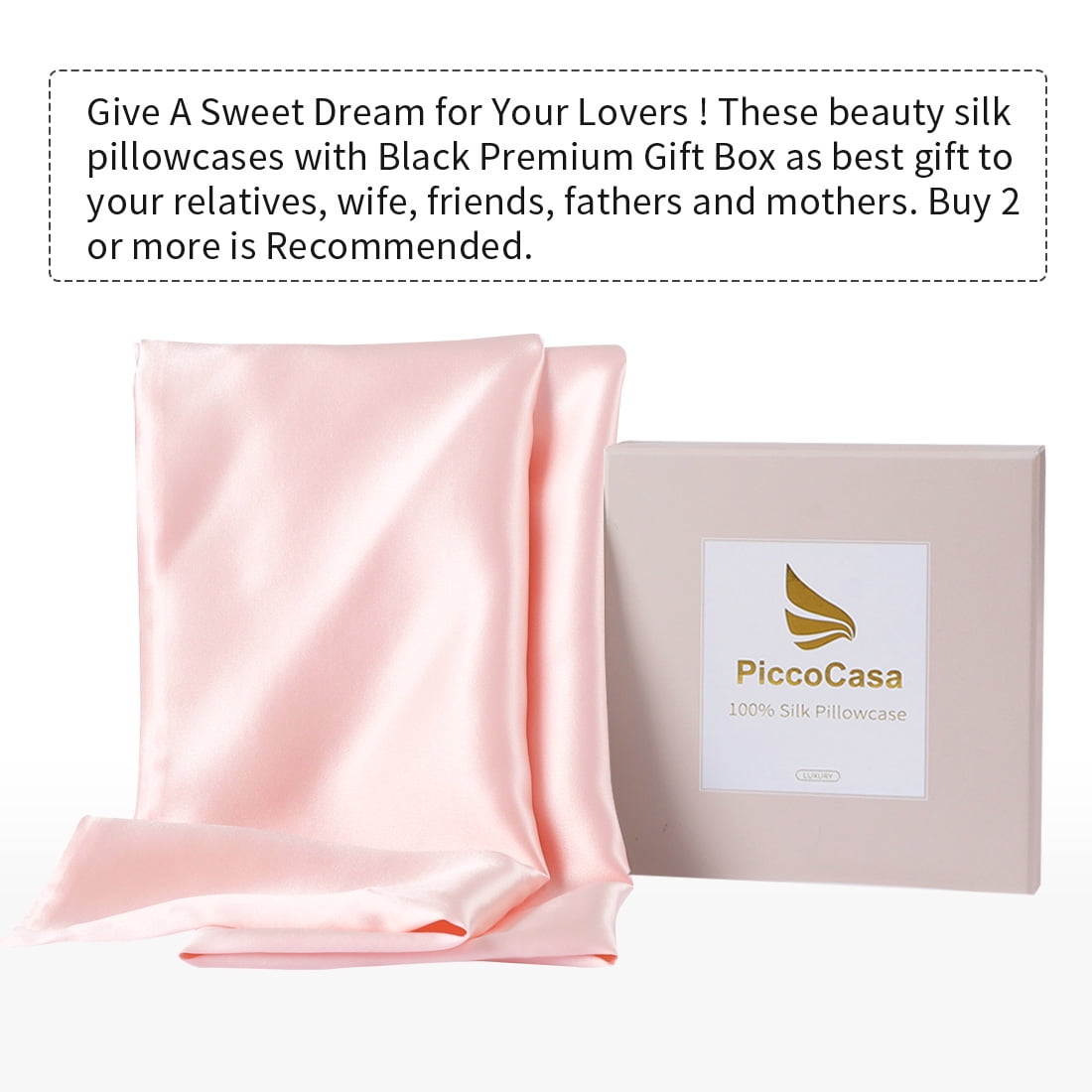PiccoCasa 25 Momme Silk Pillowcases for Hair and Skin 3 Pieces Pillow Covers Pink Standard/20"x26"