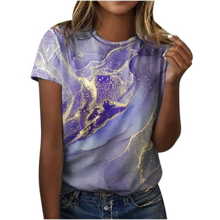 

Corset Tops for Women Fashion Women s Summer Round-Neck Short Sleeve Print Casual T-shirt Blouse Graphic Tees for Women Purple XXL