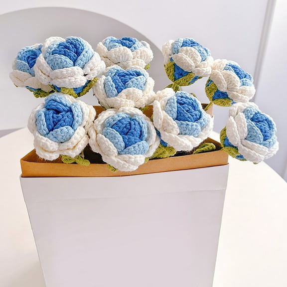 YiBai Blue Artificial Flowers for Outdoors Handwoven Eternal Flower Gradual Rose Imitation Flower Woolen Thread Hooked Finished Flower Bundle As A Girlfriend And Girlfriend #.863