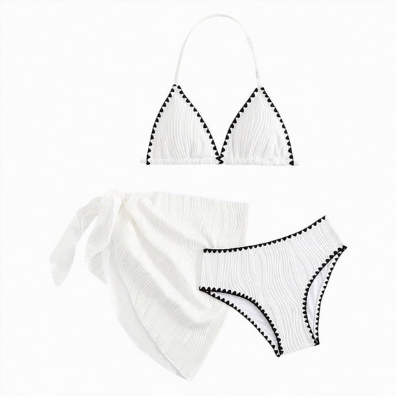 Bosanter Swimsuit For Girls 3 Piece Tankini Bathing Suit Set Solid White Black Swimsuit Set Girl Summer Bathing Suit, White 9-10Y