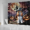 thumbnail image 4 of Spooky Halloween Night Witch Cavalier King Charles Spaniel Glowing Pumpkins Shower Curtain Dog Lover Gifts Waterproof Bathroom Bathtub Curtain - 12015, 4 of 5