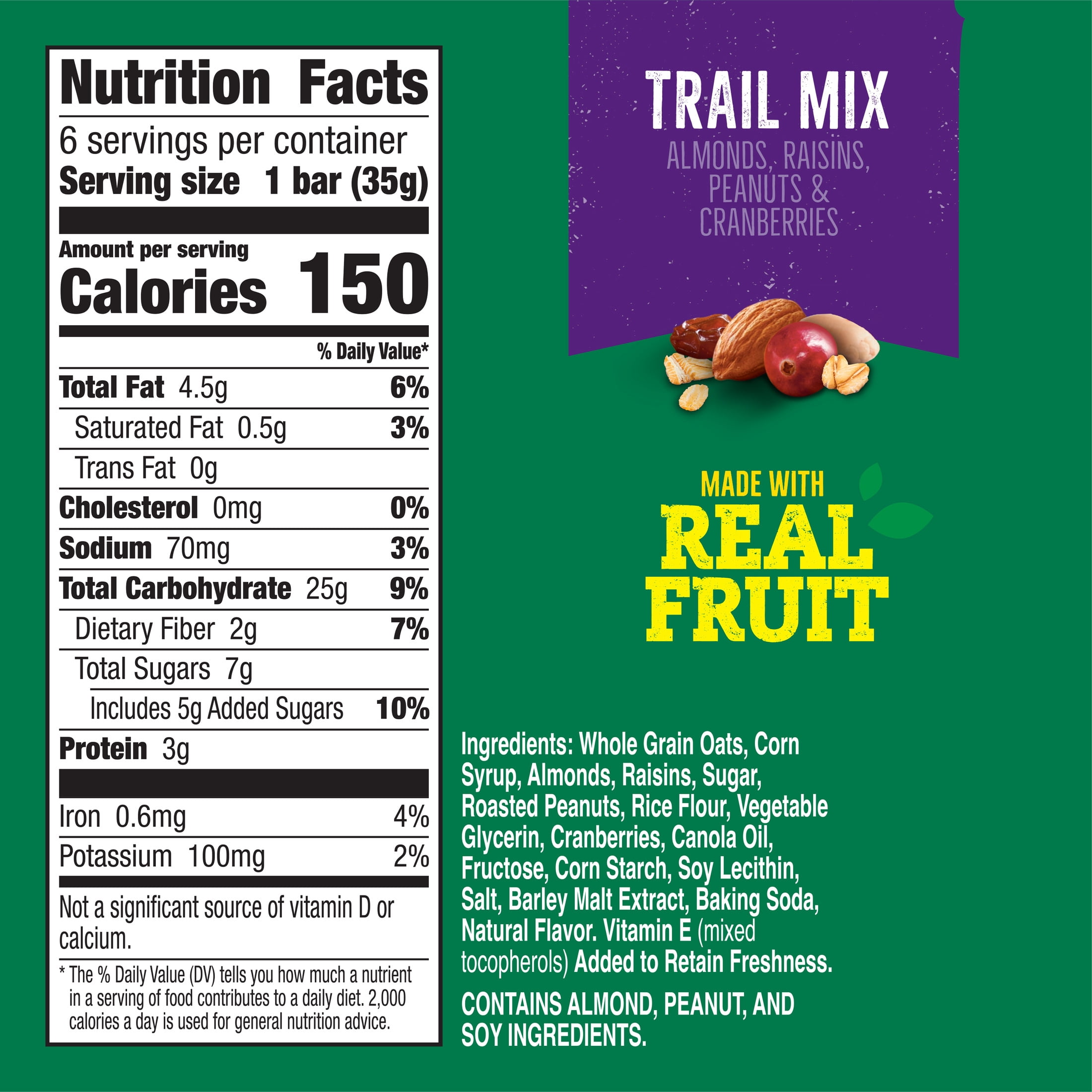 (4 pack) Nature Valley Chewy Fruit and Nut Granola Bars, Trail Mix, 6 Count, 7.4 oz