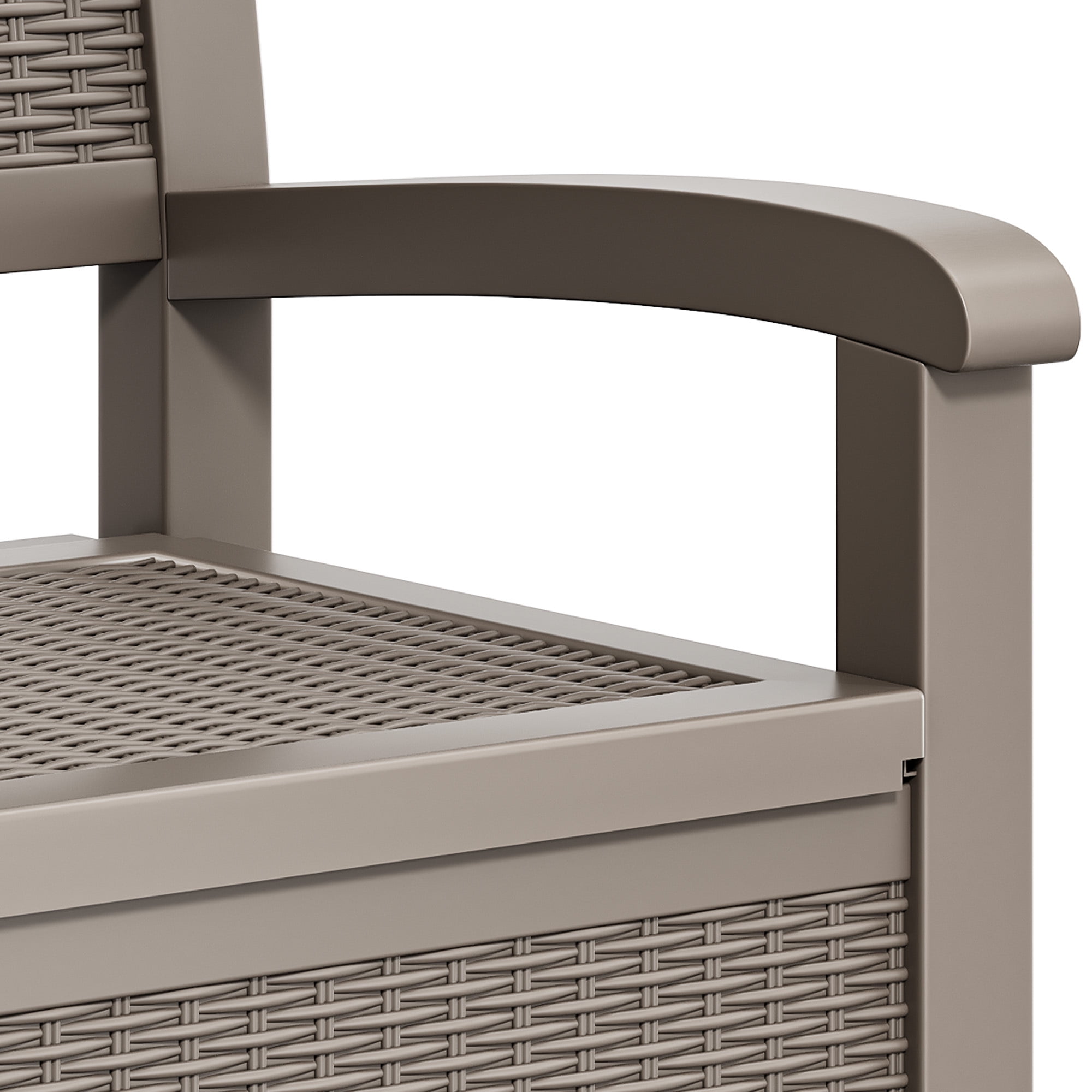 Uforic 70 Gallon Outdoor Storage Deck Bench with Armrests, Waterproof Lockable Storage Box for Patio, Garden, Pool & Porch, Light Brown