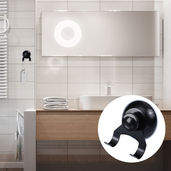Amosfun Black Stainless Steel Storage Hook with Strong Cup for Smooth Walls, Sundries Organizer