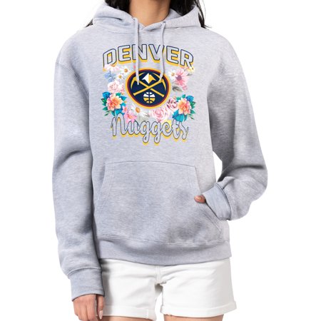 Women s G-III 4Her by Carl Banks Heather Gray Denver Nuggets Flowers Team Logo Graphic Fleece Pullover Hoodie