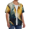 thumbnail image 3 of Salouo Golden Blue Leaf Design Pattern Cuban Collar Shirts for Men Button-Down Shirt Men's Short Sleeve Shirts Hawaiian Shirts Casual Shirts -XX-Large, 3 of 6