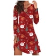 thumbnail image 1 of Vestido de manga larga para mujer, vestido de Navidad para mujer, estampado de Papá Noel de Navidad, suelto, manga larga, cuello redondo, ligero, informal, vestidos de otoño Fridja  hjkh364, 1 of 5