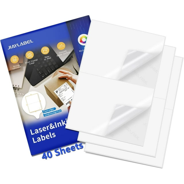 shiyou-Shipping Label Address Mailing Stickers 8.5x5.5 Half Sheet 40 Sheets Paper for Inkjet Printer Printable Name Tag Printing Labeling to Write on Envelopes Storage Bins File Folder Blank White 8.
