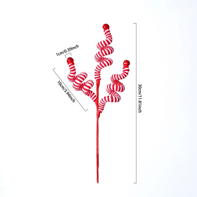 Campanas de lana blancas y rojas, ramas de bastón de caramelo para decoración de árbol de Navidad, manualidades para el hogar, florero, corona, decoraciones navideñas, 1/2 Uds.
