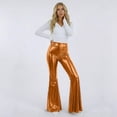 thumbnail image 4 of FRSASU Women Shiny Metallic Bell Bottom Bootcut Leggings Disco Wide Leg Pants High Waist Dance Yoga Trousers Yellow, 4 of 6