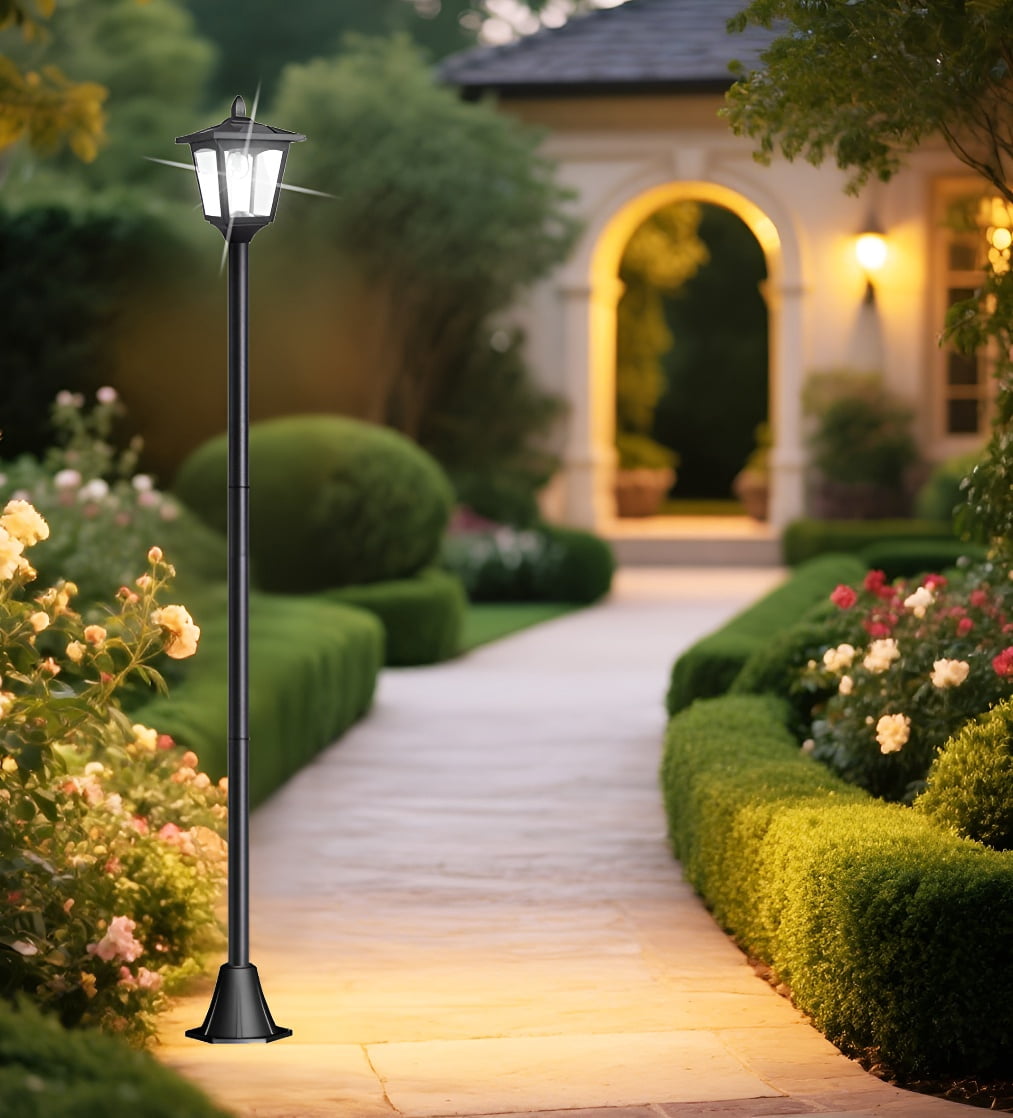 Kanstar Outdoor Lamp Post Light Solar Powered No Wiring Needed Adjustable Height Waterproof Dusk Till Dawn 67 Inch 1-Pack