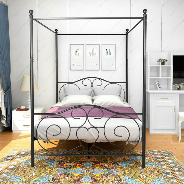 Metal Canopy Bed Frame With Headboard, Mainstays Canopy Bed Instructions