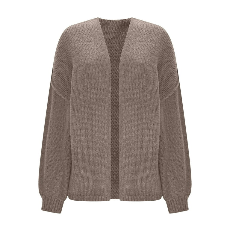 Uootdi Women's Oversized Open Front Cardigan Balloon Sleeve Knit Sweater  Casual Loose Fit Fall Fashion Trendy Cozy Outerwear Soft Knitwear Khaki  Women