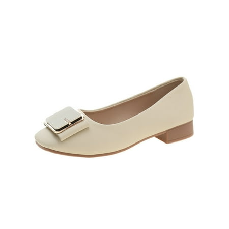 

Frontwalk Ladies Pumps Chunky Flats Low Heel Dress Shoes Formal Casual Women s Slip On Beige 8.5