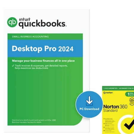 Quick Books Desktop Pro 2024 (Lifetime, 3 Users) + Norton 360 Standard (1 User, 1 Year) | Software Key Card