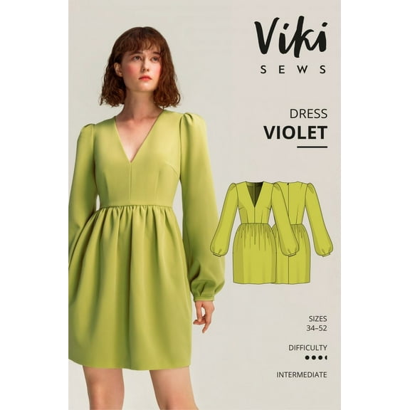 Vikisews Sewing Pattern Violet Dress Women UK 4-22 Dresses