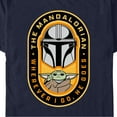 thumbnail image 2 of Men's Star Wars: The Mandalorian Grogu and Mando Wherever I Go, He Goes Badge Graphic Tee Navy Blue 2X Large, 2 of 5
