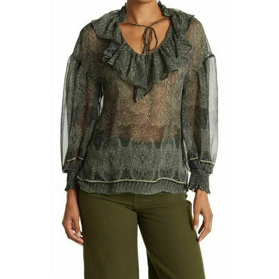 new Catherine Malandrino women top blouse MCT13209 print green white L $78