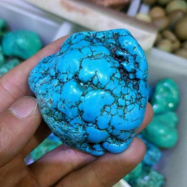 HSTUO Raw Turquoise Stone Natural White Turquoise Baked Color