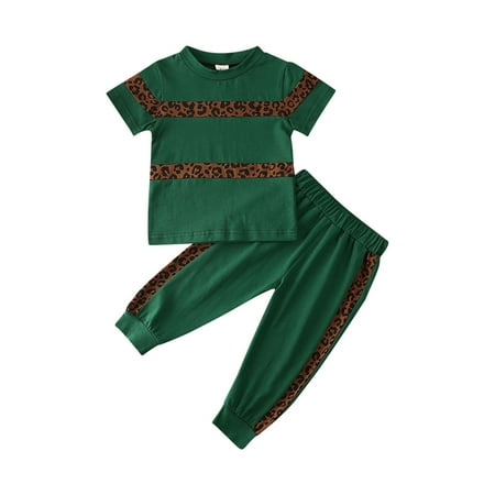 

Canrulo Toddler Kids Baby Girls Leopard Tops T-shirt Pants Trousers Outfits Tracksuit Summer Green 12-18 Months