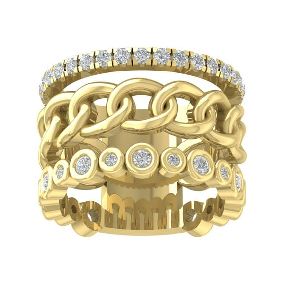 Araiya Fine Jewelry 10K Yellow Gold Round-shape Lab Grown Diamond Triple Row Band Ring ( 1 cttw, D-F Color, VS Clarity) Size 10